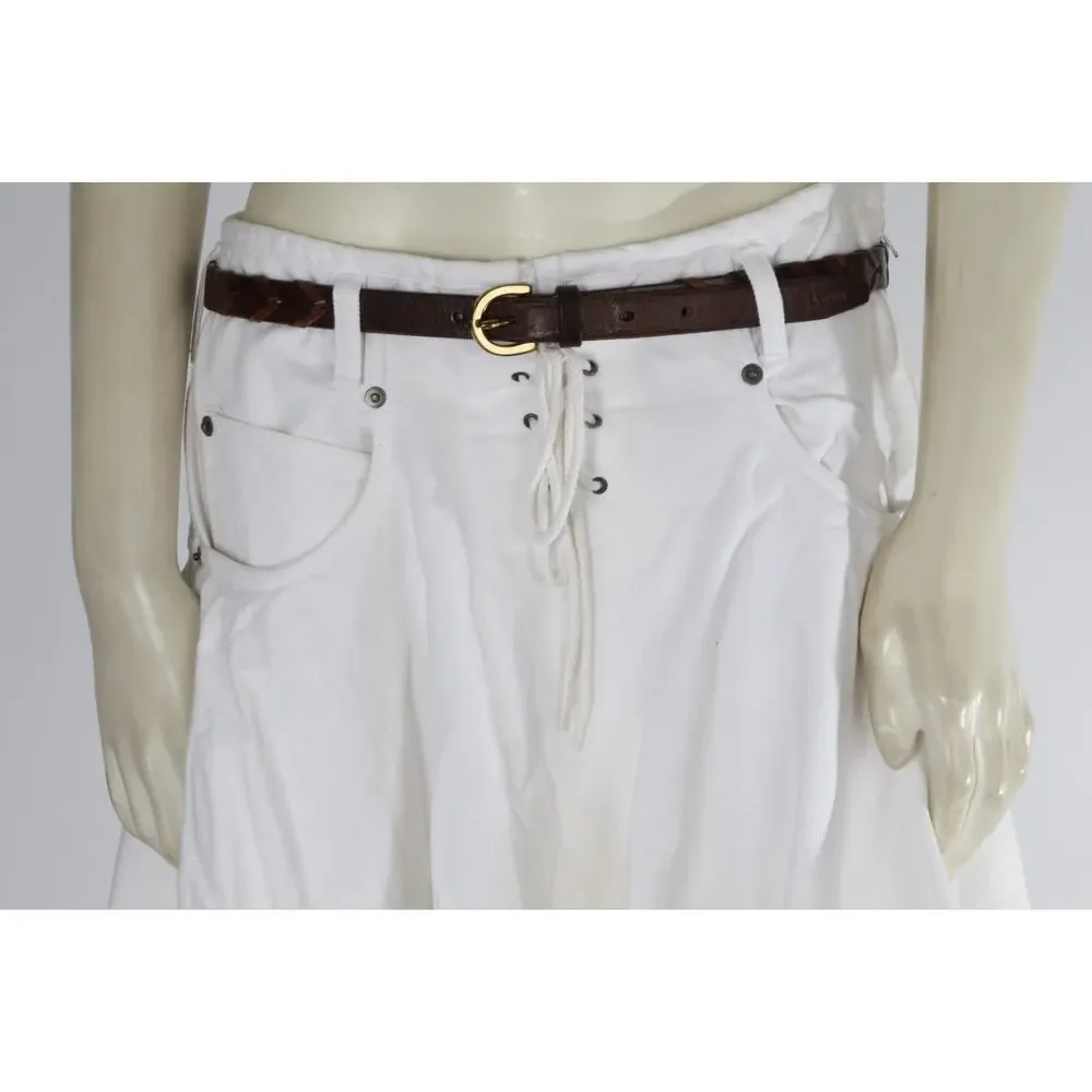 Vintage Contempo Casuals 90s White Lace-Up Front Drop-Waist Flare Mini Skirt S